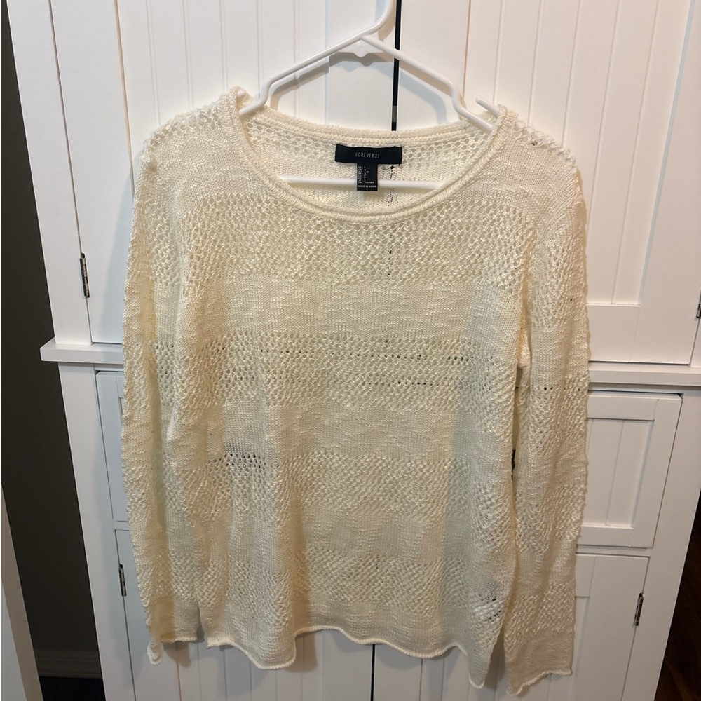 Forever 21 Cream Open Knit Boho Sweater Size L